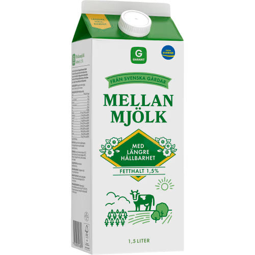 Garant Mellanmjölk 1,5% längre hållbarhet 1.5L